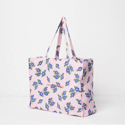 [WHK] Pink flowers corduroy bag