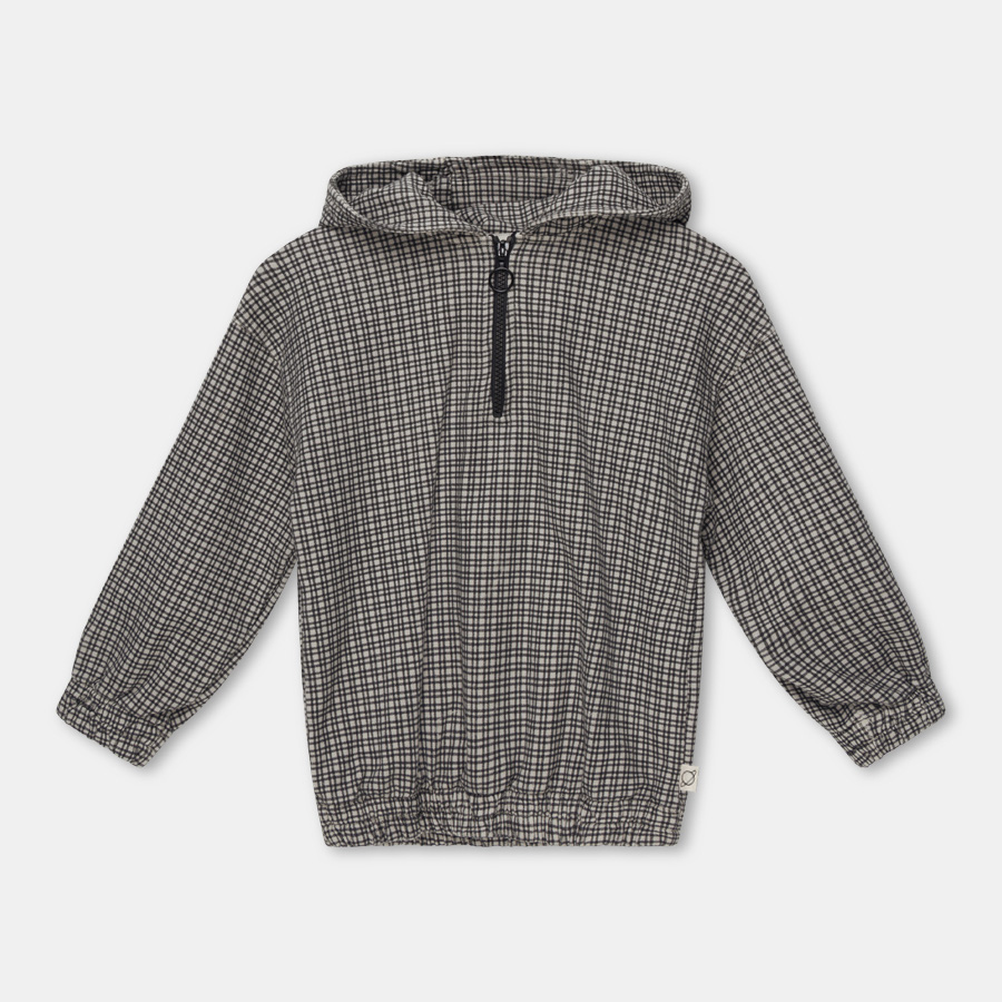 [my little cozmo/마이리틀코즈모] Organic gingham hoodie sweatshirt-Light grey