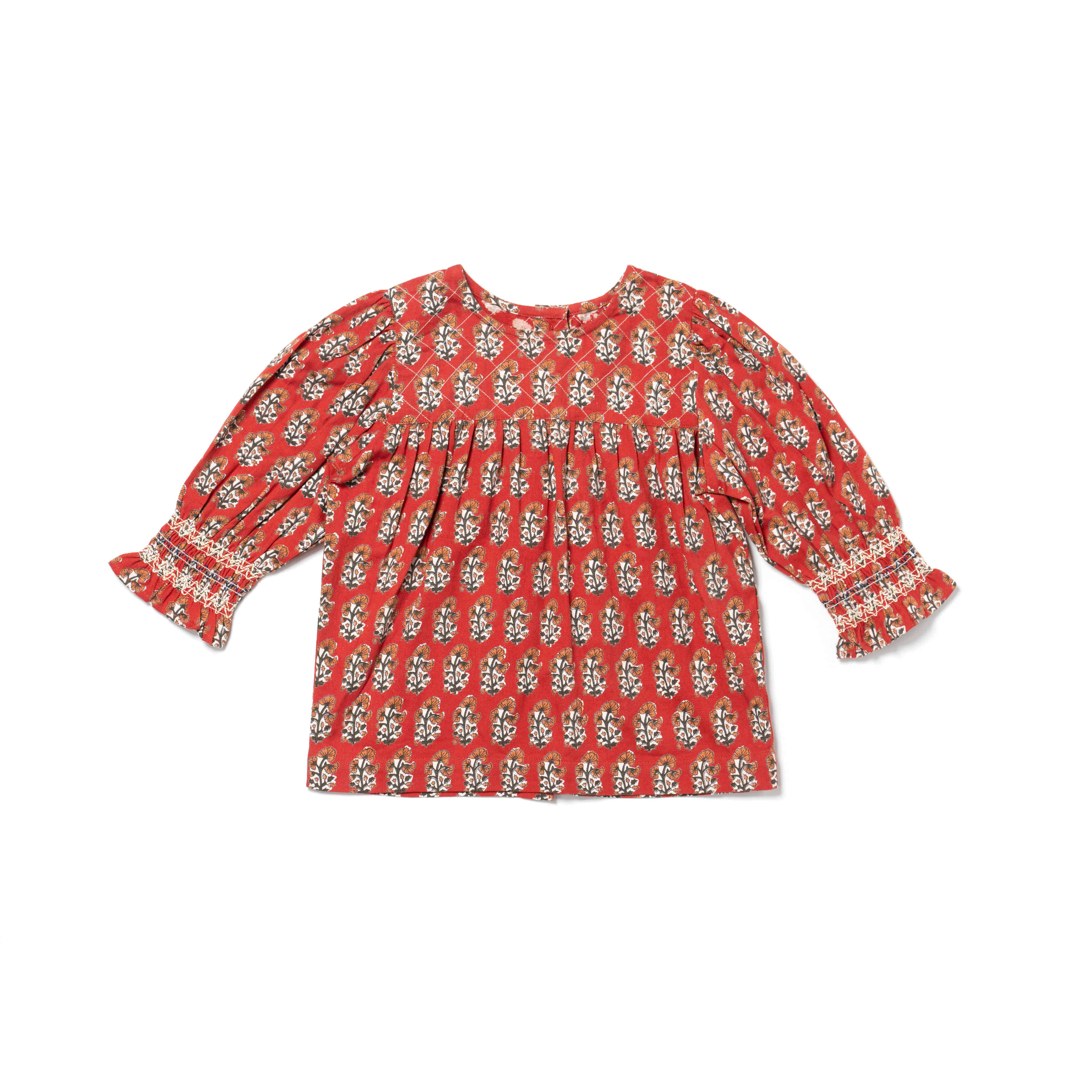 [LALi kids] QUILTED SUNFLOWER TOP-RED BLOCK PRINT
