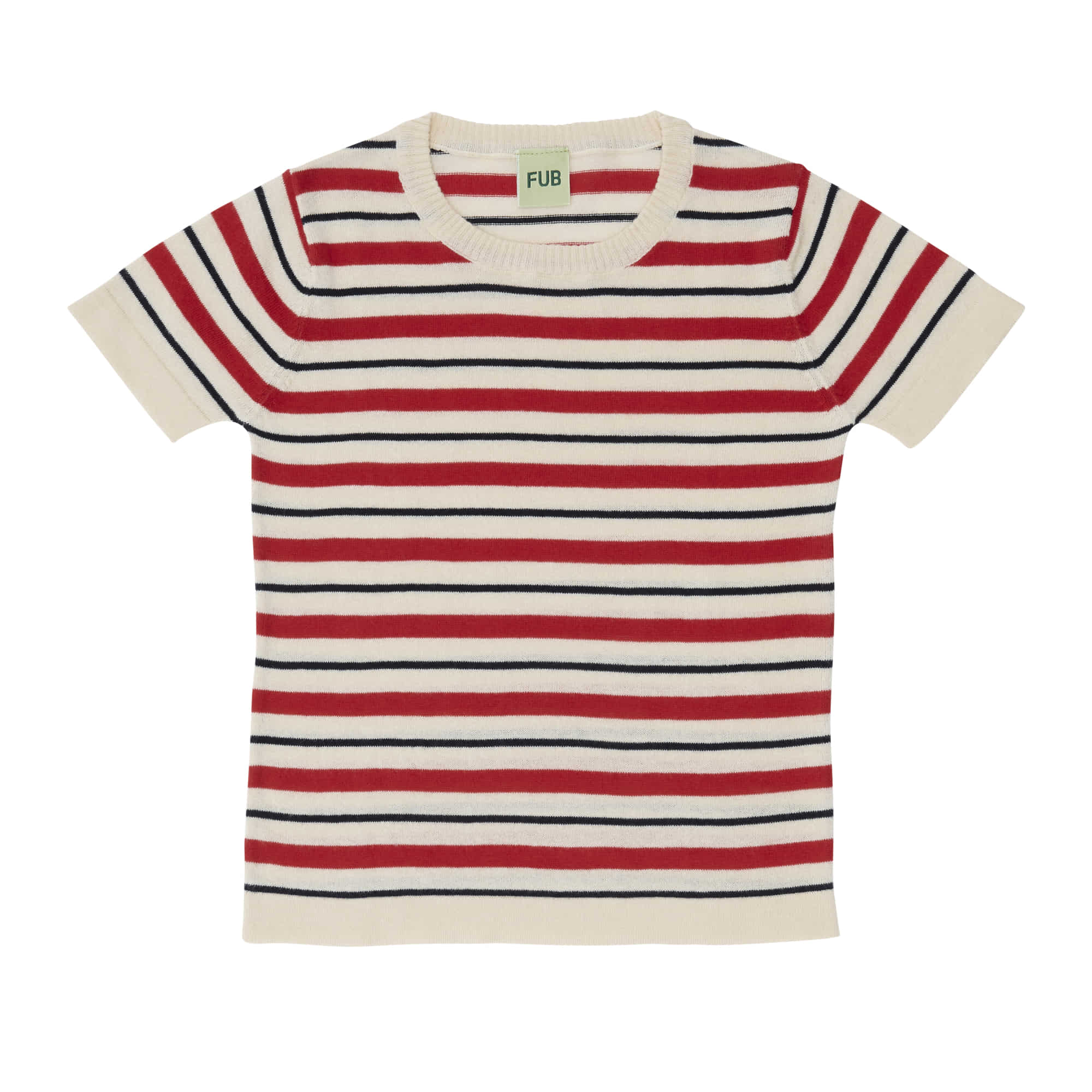 [FUB] Striped T-shirt ecru/bright red