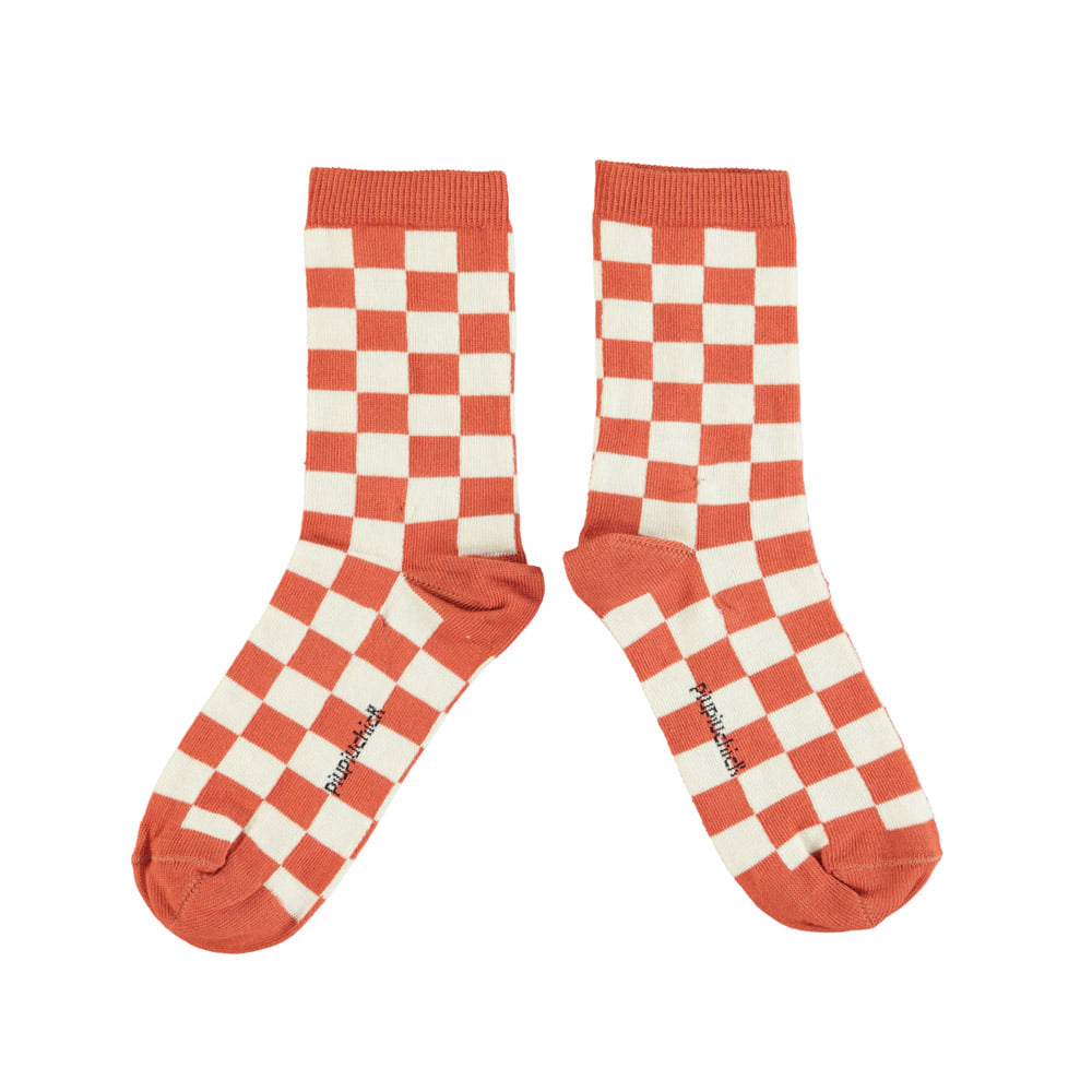 [piupiuchick/피우피우칙] socks | ecru &amp; terracotta checkered