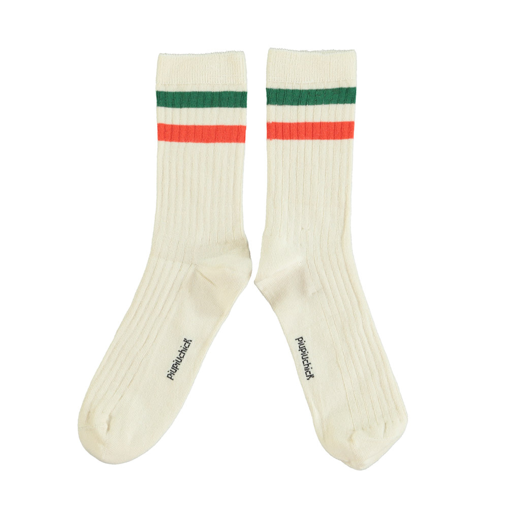 [piupiuchick/피우피우칙] socks | ecru w/ orange &amp; green stripes